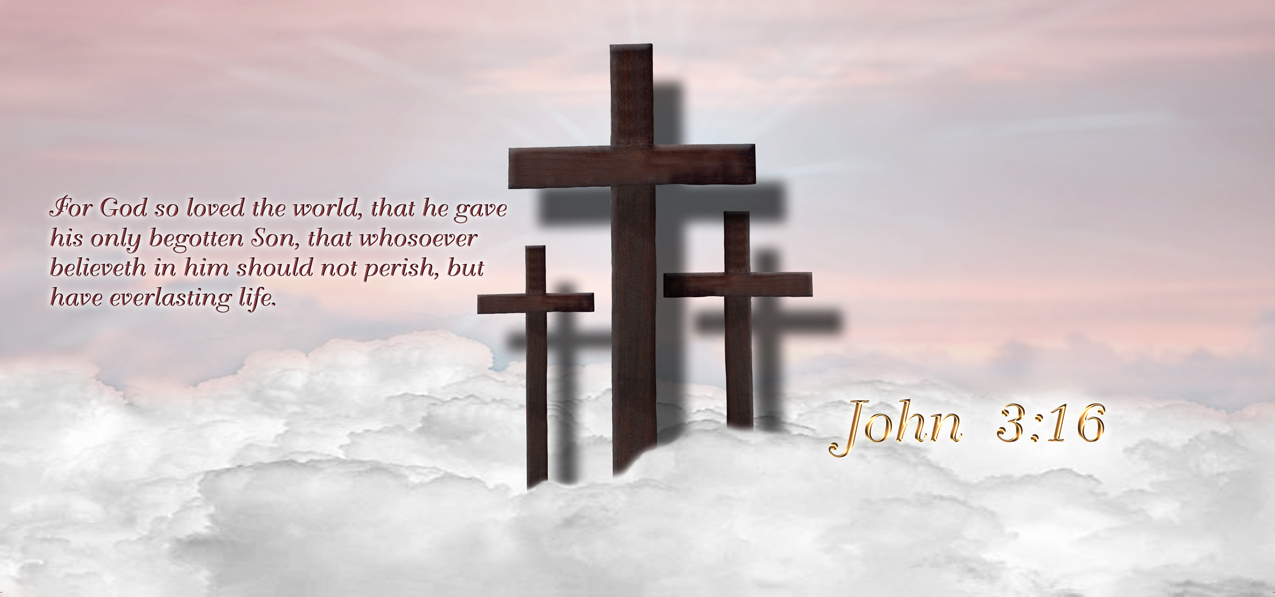 John 3-16 Clouds 3 Crosses Pink